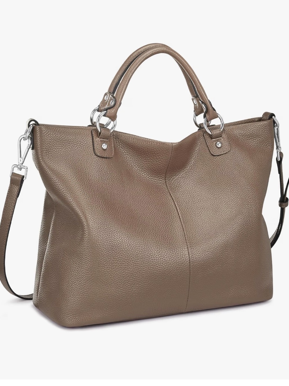 Genuine Leather Top-Handle Tote Bag with 2 Detachable Straps, New, khaki color